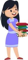 Girl holding books, illustration, vector on white background.