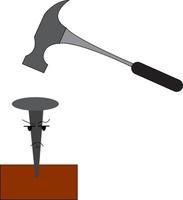un martillo y una ilustración de clavo, vector o color.