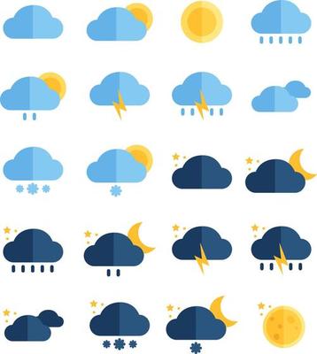 Weather icon pack, illustration, vector, on a white background.