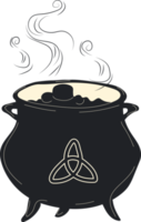 chaudron de sorcière avec fond isolé de liquide bouillonnant. potion magique. symbole de la sorcellerie. chaudron noir bouillant. élément traditionnel d'halloween. png