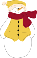 Cute Christmas snowman in hat and scarf. Funny character. Isolated flat png