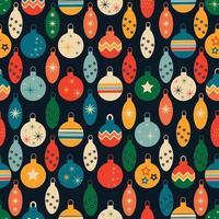 Retro Christmas pattern with tree toys. Christmas seamless background vector