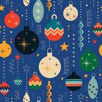 Retro Christmas pattern with tree toys. Christmas seamless background vector