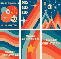 Set of Retro groovy Christmas greeting cards vector