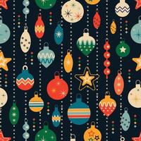 Retro Christmas pattern with tree toys. Christmas seamless background vector