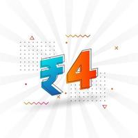 4 Indian Rupee vector currency image. 4 Rupee symbol bold text vector illustration