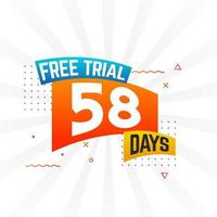 58 días de prueba gratuita vector de stock de texto en negrita promocional