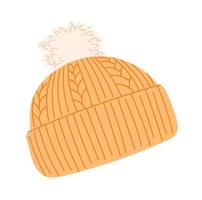 Knitted cap with pompom element of winter clothes and outerwear vector