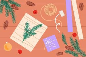 creando un regalo creativo con sus propias manos para navidad. vector