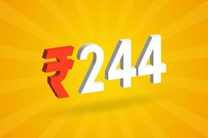 244 Rupee 3D symbol bold text vector image. 3D 244 Indian Rupee currency sign vector illustration