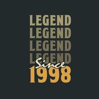 leyenda desde 1998, diseño de celebración de cumpleaños vintage 1998 vector