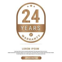 24 Year warranty vector art illustration in gold color with fantastic font and white background. Eps10 Vector