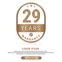 29 Year warranty vector art illustration in gold color with fantastic font and white background. Eps10 Vector