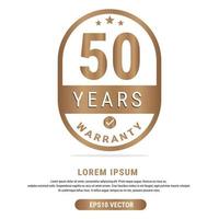 50 Year warranty vector art illustration in gold color with fantastic font and white background. Eps10 Vector