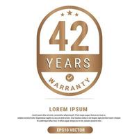 42 Year warranty vector art illustration in gold color with fantastic font and white background. Eps10 Vector