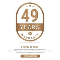 49 Year warranty vector art illustration in gold color with fantastic font and white background. Eps10 Vector