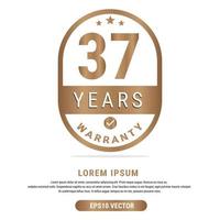 37 Year warranty vector art illustration in gold color with fantastic font and white background. Eps10 Vector