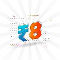 8 Indian Rupee vector currency image. 8 Rupee symbol bold text vector illustration