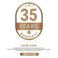 35 Year warranty vector art illustration in gold color with fantastic font and white background. Eps10 Vector