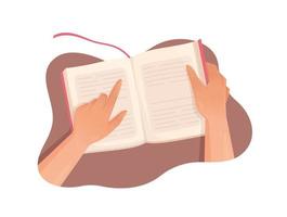 Reading a book. To move your finger along the pages of the book. Vector illustration of a lover of poetry. Member of the book club.