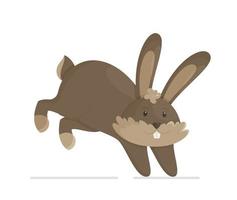 A gray rabbit jumps on a white background. Vector illustration of a happy bunny. Easter 2022. Easter symbol.