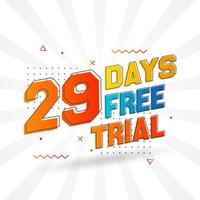Vector de stock de texto en negrita promocional de prueba gratuita de 29 días