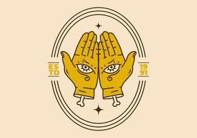 Vintage art illustration of two hand with eyes vector