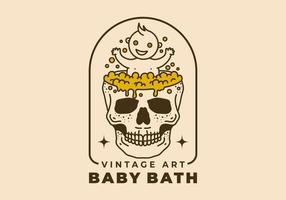 ilustración de arte vintage de un baño de bebé en el estanque del cráneo vector