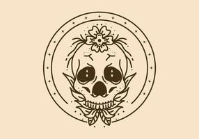 Vintage art illustration of a skull with flower plant around it vector