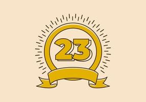 Vintage yellow circle badge with number 23 on it vector