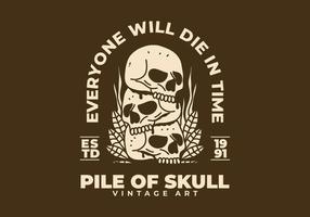 Vintage art illustration of a pile of skulls vector