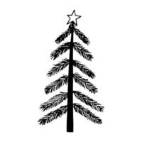 christmas tree hand drawn in doodle style. silhouette, simple, minimalism, monochrome, scandinavian. sticker, icon new year decor vector