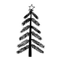 árbol de navidad dibujado a mano en estilo garabato. silueta, simple, minimalismo, monocromo, escandinavo. pegatina, icono de decoración de año nuevo vector