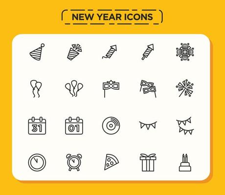New Year Icons Set Line Style