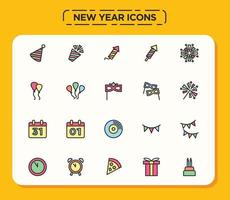 conjunto de iconos de año nuevo estilo de línea llena vector