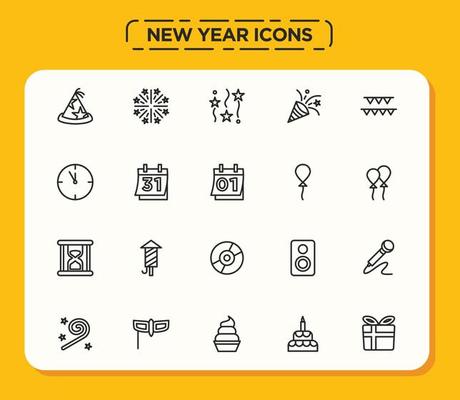 New Year Icons Set Line Style