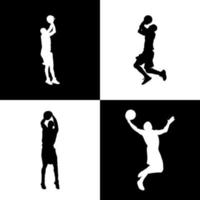 silhouette of basketball player with ball shooting dunk vector