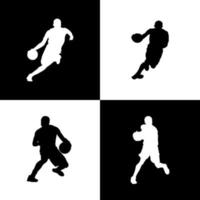 silhouette of basketball player with ball dribbling vector