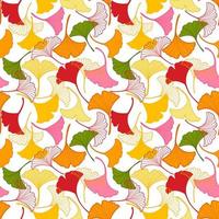 Vector seamless pattern with yellow and pink ginkgo leaves falling, illustration abstract autumn leaf drawing on white background for fashion fabric textiles printing, wallpaper and paper wrapping