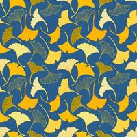 Vector seamless pattern with yellow and green ginkgo leaves falling, illustration abstract autumn leaf drawing on blue background for fashion fabric textiles printing, wallpaper and paper wrapping