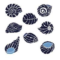 Vector drawing of blue seashell, illustration abstract shellfish drawing on white background, clam, mollusk, scallop