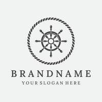 Cruise ship rudder logo template design with retro waves, ropes and anchors. Logo for business, sailors, sailing. vector