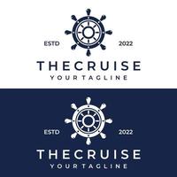 Cruise ship rudder logo template design with retro waves, ropes and anchors. Logo for business, sailors, sailing. vector