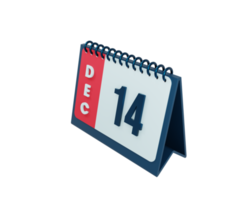 icono de calendario de escritorio realista de diciembre ilustración 3d fecha 14 de diciembre png