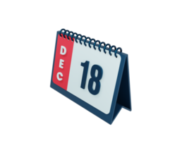 ícone de calendário de mesa realista de dezembro ilustração 3d data 18 de dezembro png