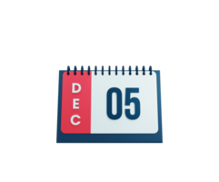 ícone de calendário de mesa realista de dezembro ilustração 3d data 05 de dezembro png