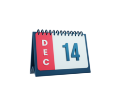 ícone de calendário de mesa realista de dezembro ilustração 3d data 14 de dezembro png