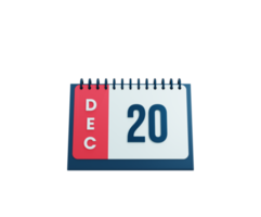 December Realistic Desk Calendar Icon 3D Illustration Date December 20 png