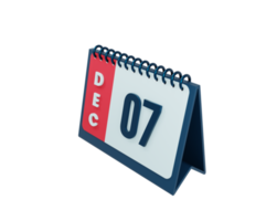 dezember realistisches tischkalendersymbol 3d-illustration datum 07. dezember png