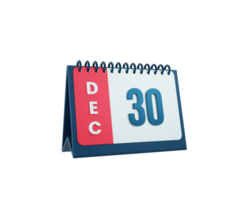 décembre calendrier de bureau réaliste icône illustration 3d date 30 décembre png